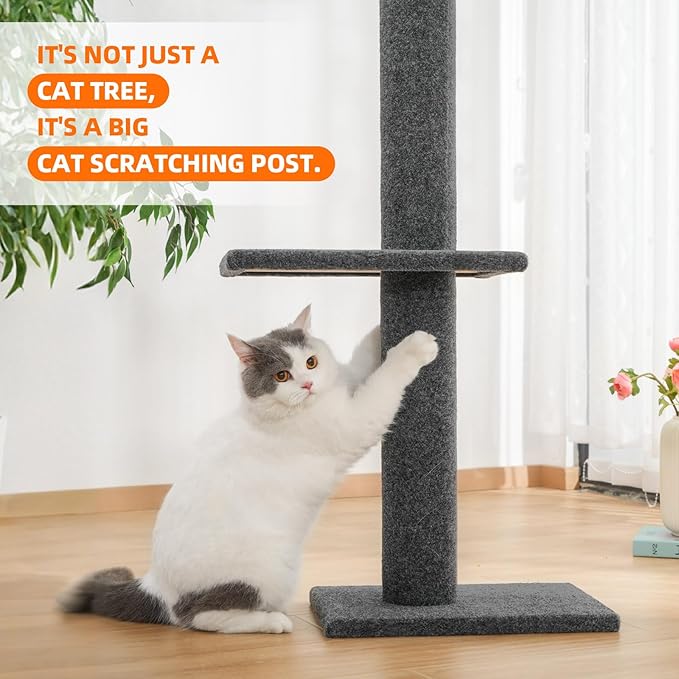 Cat Craft Cat Tree Floor to Ceiling 95-108" Tall Cat Tree Carpet Cat Tower Kitten Tree Sisal Scratching Post and Mat Cat Pole for Indoor Cats, Charcoal