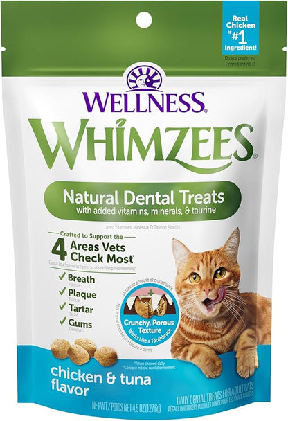 Wellness WHIMZEES Cat Dental Treats, Freshens Breath, Chicken and Tuna Flavor, 4.5 oz Bag