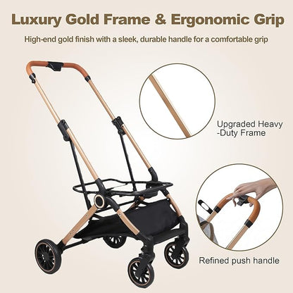 3-in-1 Pet Stroller with Detachable Carrier, Luxury Dog Stroller for Small Dogs & Cats, Lightweight Foldable Cat Stroller with 360° Rotating Wheels, Travel Friendly, Classic Brown