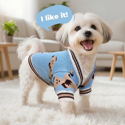 PETCARE Small Dog Sweater Cute Bear Dog Cardigan Coat Clothes for Small Medium Dogs Boy Girl Cat Sweaters Clothes for Cats Only Soft Warm Fall Winter Puppy Knitted Outfits Chihuahua Shih Tzu, Blue