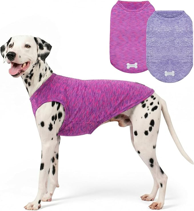 KYEESE 2 Pack Dog Shirts for Large Dogs Quick Dry Breathable Stretchy Sun Protection Pet T-Shirts with Reflective Label Tank Top Sleeveless Vest Dog Clothes, Purple+Pink, 3XL