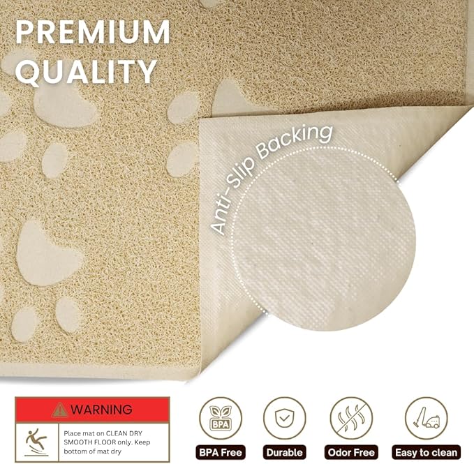 Andalus Large Cat Litter Mat, Pack of 1 - Waterproof, Non-Slip & Easy to Clean Cat Litter Box Mat for Extra Efficient Pet Litter-Trapping, Beige (30” X 18”)
