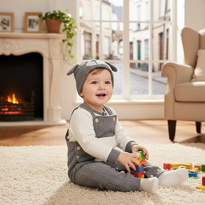FOCUTEBB Baby Boy Clothes Cute Long Sleeve Romper Infant Pocket Overalls Adjustable Suspender Pants Set 0-18 Months