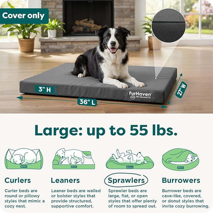 Furhaven Replacement Dog Bed Cover Water-Resistant Indoor/Outdoor Logo Print Oxford Polycanvas Mattress, Washable - Stone Gray, Large