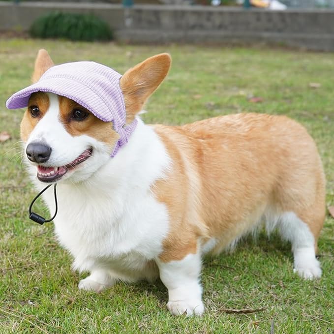 Dog Baseball Cap, Dog Cat Summer Beach Visor Hat with Ear Holes, Adjustable Puppy Sunbonnet Headdress (Purple, Medium)