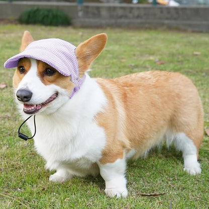 Dog Baseball Cap, Dog Cat Summer Beach Visor Hat with Ear Holes, Adjustable Puppy Sunbonnet Headdress (Purple, Medium)