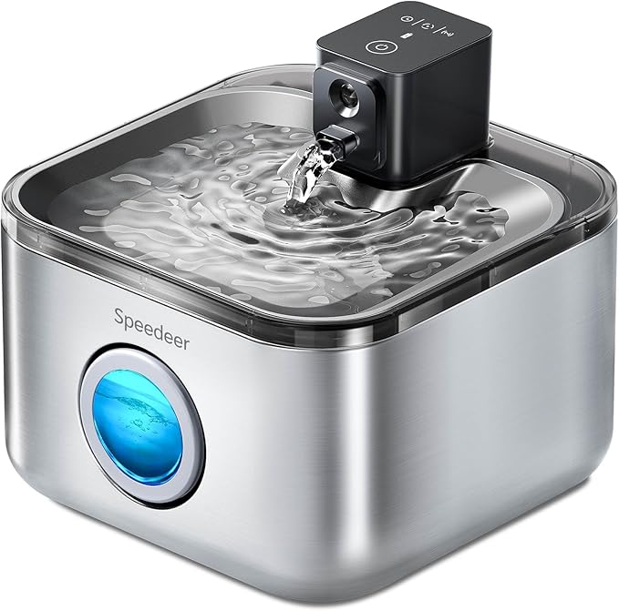 Wireless Cat Water Fountain Stainless Steel, 135oz/4L, 6 Filters | Cordless Design, Motion Sensor, 4000mAh Battery Operated Pet Fountain, 3 Water Modes, 20dB Quiet Pump, Multi-Filtration