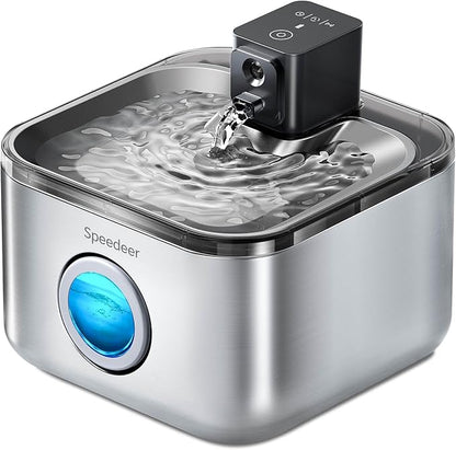 Wireless Cat Water Fountain Stainless Steel, 135oz/4L, 6 Filters | Cordless Design, Motion Sensor, 4000mAh Battery Operated Pet Fountain, 3 Water Modes, 20dB Quiet Pump, Multi-Filtration