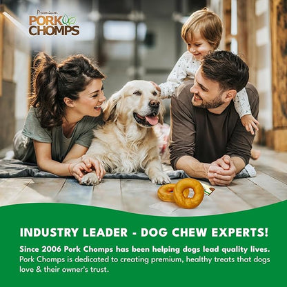 Pork Chomps Roasted Pork Skin Dog Chews, 3 Inch Donuts, Real Chicken, 2 Count, Pack of 1 - Long-Lasting Treats for Dogs - High Protein, Rawhide-Free, Low Fat, Healthy & Delicious Chews