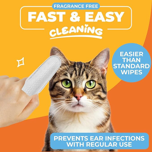 Paw Science Dog & Cat Ear Cleaner Wipes – Pet Finger Wipes for Cats & Dogs – Cleaning, Soothing, & Deodorizing Itchy Ears – Ear Relief Solution Wash (Unscented)