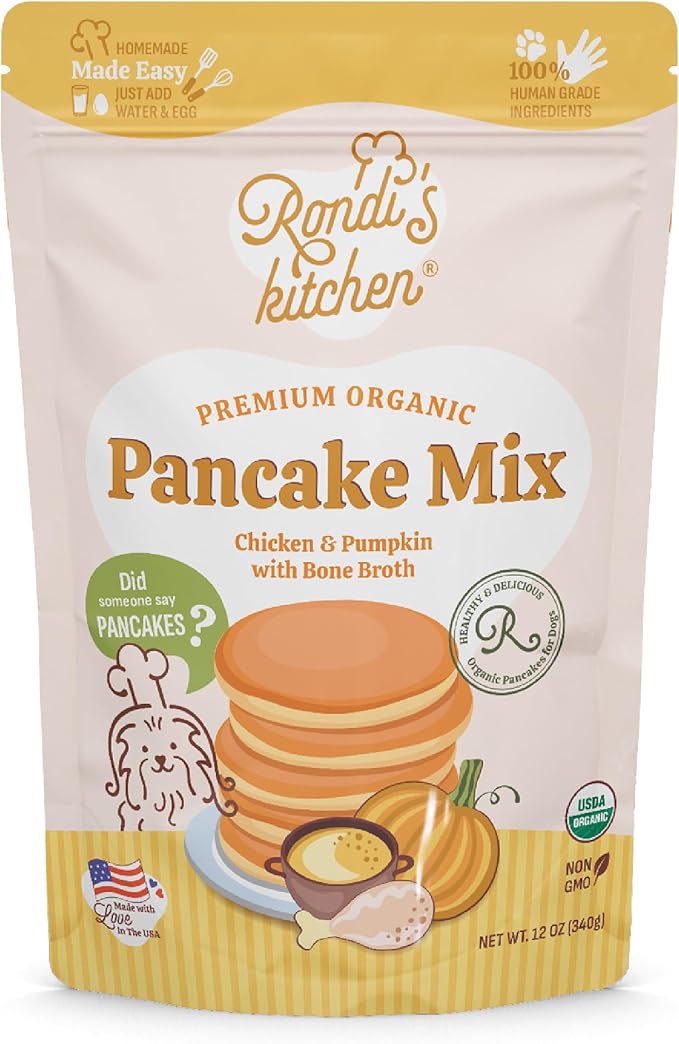 Rondi's Kitchen Organic Dog Pancake Mix - Natural Healthy Treat for All Dogs - Superfood Snack Made with Human-Grade Ingredients - Makes About 38 Pancakes - Chicken & Pumpkin with Bone Broth