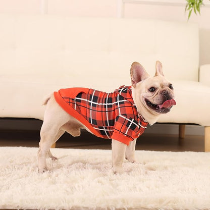 EXPAWLORER Plaid Dog Hoodie - British Style Warm Dog Sweater Shirt with Leash Hole,Pitbull Clothes Outfits,Winter Coat Apparel for All Breeds Puppy Girl Boy-Cat Apparel,Orange Small
