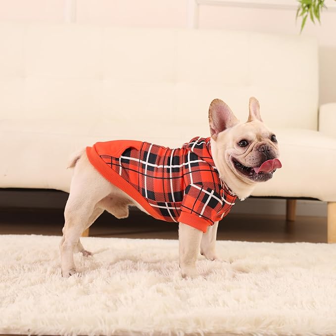 EXPAWLORER Plaid Dog Hoodie - British Style Warm Dog Sweater Shirt with Leash Hole,Pitbull Clothes Outfits,Winter Coat Apparel for All Breeds Puppy Girl Boy-Cat Apparel,Orange S-Medium