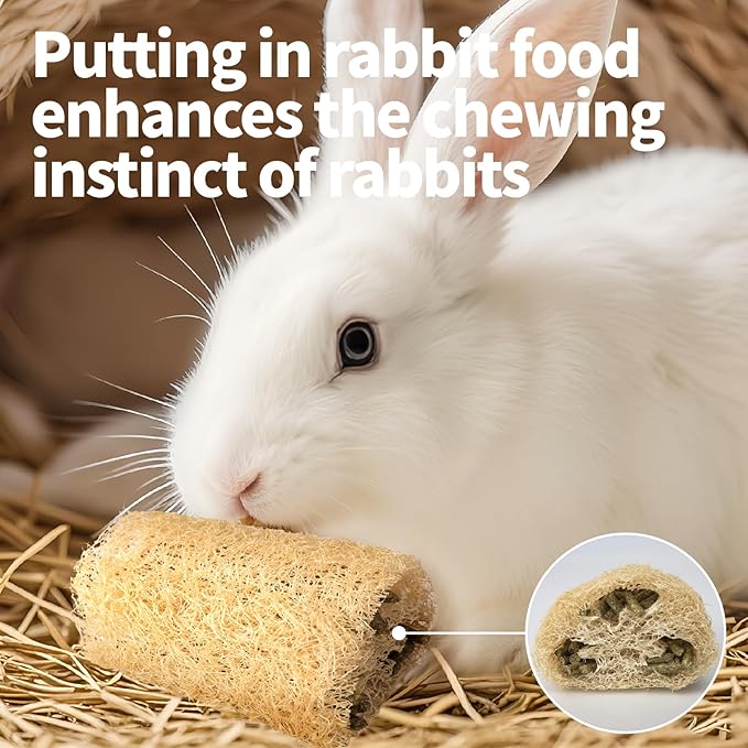 BESNEW Rabbit Chew Toys,100% Natural Loofah Without Additives,Bunny Chew Toys for Teeth,Fiber-Rich Rabbit Treats for Bunny Chinchilla Dogs