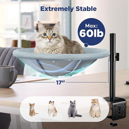 AIPERRO Cat Desk Bed - 360° Rotating & Height Adjustable Cat Hammock Perch, Sturdy Cats Bed for Desk with Removable Washable Cover, Supports Up to 60lbs, Perfect for Indoor Cats