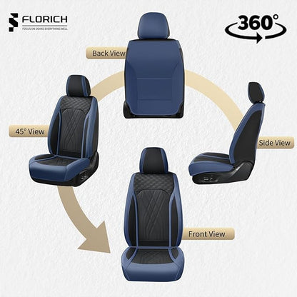 FLORICH Seat Covers Full Set Leather Cars Seat Cover Front and Rear 5 Seats Full Coverage Seat Cushion Protector Waterproof Automotive Interior Cover Universal Fit for Most Cars Trucks SUV, Black&Blue