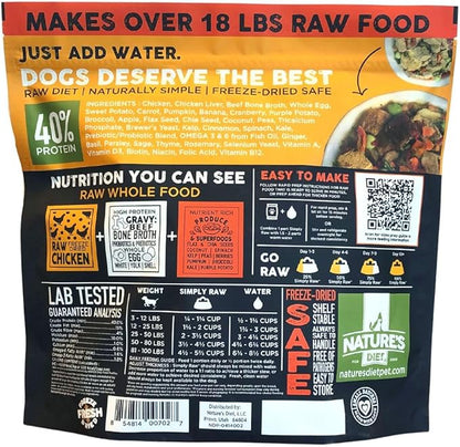 Nature's Diet Simply Raw® Freeze-Dried Raw Whole Food Meal - Makes 18 Lbs Fresh Raw Food With Muscle, Organ, Bone Broth, Whole Egg, Superfoods, Fish Oil Omega 3, 6, 9, Probiotics, Prebiotics (Chicken)