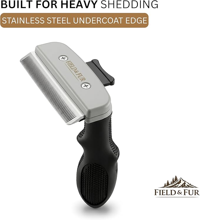 Field & Fur Dog Deshedding Tool, Undercoat Brush for Dogs & Cats, Removes Loose Fur, One-Click Release, Heavy Shedding Grooming Tool for Goldendoodles, Long Hair & Double Coats