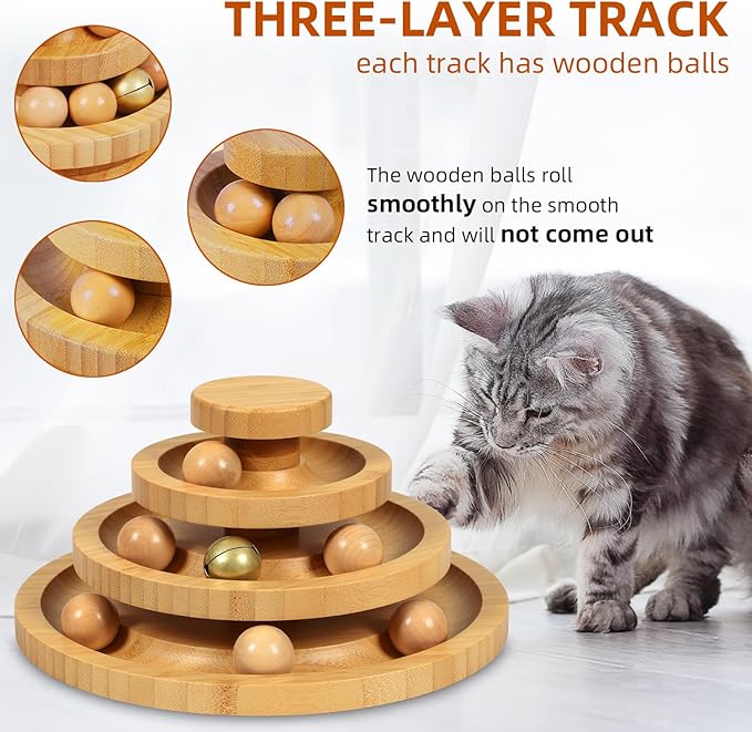 DoogCat Cat Ball Track Toy,Kitty Toys Roller,3-Level Ball Tower with 9 Removable Balls,Interactive Cat Toy, DIY Circle Fun Toy for Kitten Mental Physical Exercise - Medium Size