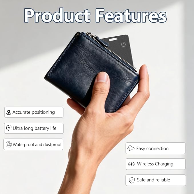 Wallet Tracker Card,MFi Certified Smart Tracker Compatible with iOS-Find My App,Ultra Slim 0.07in,IP68 Waterproof,Supports Wireless chargingTracker Card for Wallets,Luggage and Pets(iOS only)