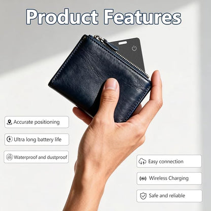 Wallet Tracker Card,MFi Certified Smart Tracker Compatible with iOS-Find My App,Ultra Slim 0.07in,IP68 Waterproof,Supports Wireless chargingTracker Card for Wallets,Luggage and Pets(iOS only)