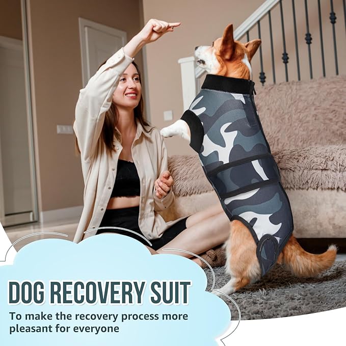 Lukovee Recovery Suit for Dogs, Zipper On Recovery Suit for Female Male Dog, Onesie Abdominal Wounds Cone E-Collar Alternative Prevent Licking Spay Recovery Suit (M,CF)