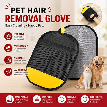 2PCS Pet Hair Removal Gloves for Dogs & Cats, Reusable Electrostatic Pet Hair Remover Tool, Magic Fur Removal Glove for Clothing, Couch, Carpet & Car