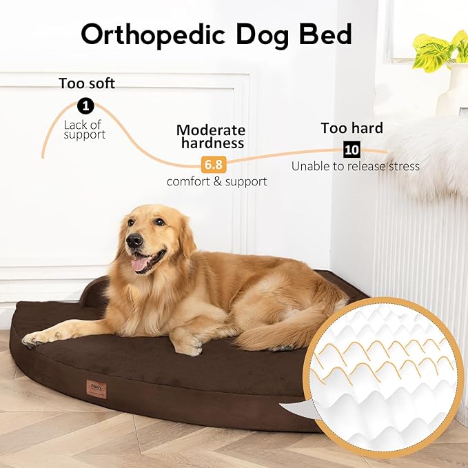 MEKIY Large Orthopedic Dog Bed with Sides Big Dog Beds with Removable Washable Cover Non-Slip Waterproof Pet Bed for Medium Large Dogs - Brown L