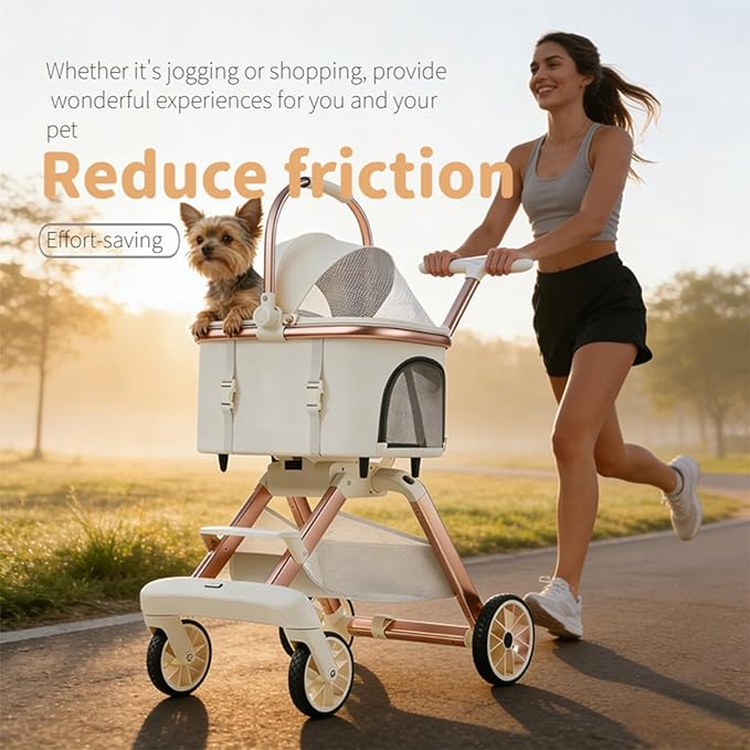 All-Terrain Pet Stroller for Small Medium Dogs & Cats,20 lbs Capacity - Portable Carrier with One-Touch Brake, Lightweight Foldable Design & Shock Absorption Wheels,Black