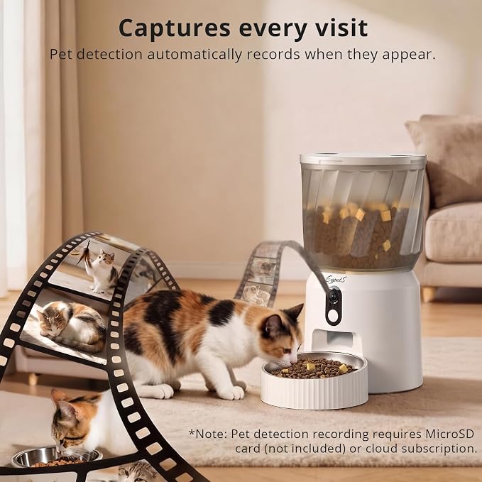 Automatic Cat Feeder with Camera, 2K WiFi Pet Feeder, 4L | 5G & 2.4G Dual-Band WiFi, Night Vision, Two-Way Talk, Call Pet Sound, Custom Portion Control, Low Food Alerts, Easy to Clean