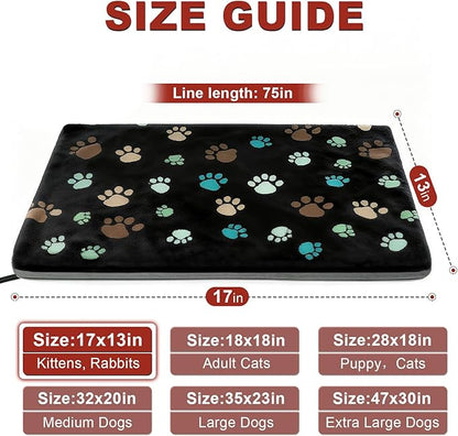 GOLOPET Cat Heating Pad 17x13 in with Smart Thermostat Switch and Power Line Protection Tube,Obtained MET and UL Dual Certification,Waterproof Pet Heating Pad for Cats-Black