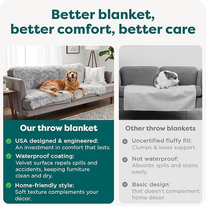FurHaven Waterproof Throw Blanket for Dogs & Indoor Cats, Reversible Protective Pet Blanket, Extra Large, Long Faux Fur & Velvet, Driftwood
