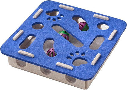Interactive Cat Puzzle Feeder Toy - Felt Maze Box with 3 Jingle Balls for Indoor Cats, Kittens to Adults - Mental Stimulation, Slow Feeding & Fun Exercise Encourages Natural Hunting Instincts