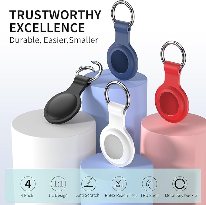 Compatible with AirTag Holder Case Keychain 4 Pack,for AirTag 2nd & 1st Generation Key Chain Ring Case Cover for Air Tag Holder GPS Tracker Air Tag 2nd gen Finders Air Tagholder for Kids,Bags,Luggages