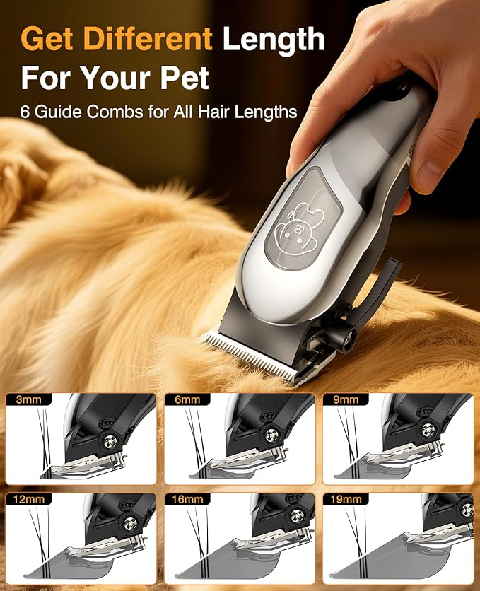 Dog Clippers for Grooming, Dog Grooming Kit for Heavy Thick Hair, Low Noise Cordless Pet Hair Trimmer with Stainless Steel Blade, Professional Rechargeable Hair Trimmer for Dogs and Cats New