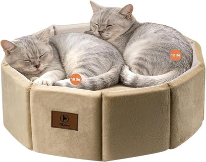 PJYuCien Premium Orthopedic Memory Foam Round Pet Bed for Large Cats, Small Dogs & Puppies - 20" Indoor Donut Cuddler with Non-Slip Bottom, Machine Washable, Supports Pets Up to 18 lbs, Khaki