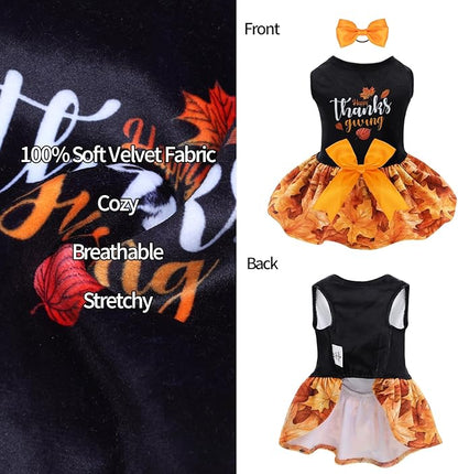 CuteBone Thanksgiving Dog Fall Dresses Costume Velvet Holiday Small Dogs Clothes Onesie Pet Apparel Girl Puppy Skirt with Bow Hair Rope CVA52XXS-D