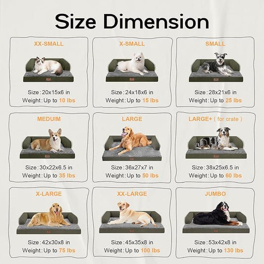 Extra Large Dog Bed-Orthopedic Waterproof XL Dog Bed for XLarge Extra Big Dogs - Foam Couch Sofa Washable with Removable Cover-Dark Green