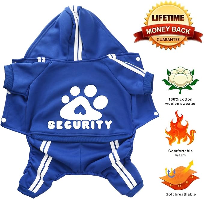 Dog Hoodie Security Clothes 4 Legs Jumpsuit Sweatshirt Hoodies Soft & Warm Dog Outfit Pullover Dog Winter Clothes Sweater for Small Medium Large Dogs Cats (Blue, Medium)