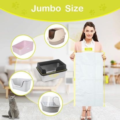 XUEPETT 48 PACK Jumbo Cat Litter Box Liners, Tear Resistant Heavy Duty Cat Litter Bags with Drawstring, Pre-Separated for Easy Access, Easy Cleanup