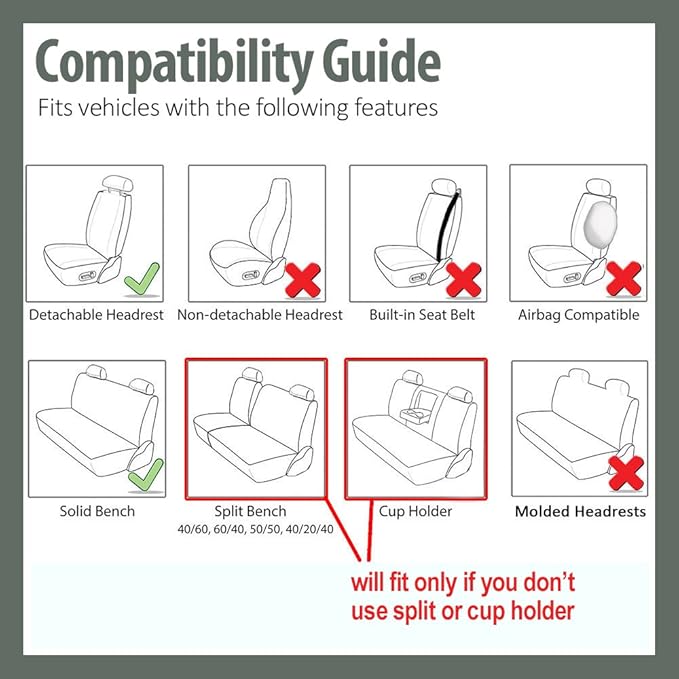 FH Group Car Seat Covers Rear Set Cloth - Car Seat Covers with Removable Headrest,Universal Fit,Automotive SeatCovers,Washable Car SeatCover for SUV,Sedan,Van Beige