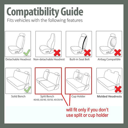 FH Group Car Seat Covers Rear Set Cloth - Car Seat Covers with Removable Headrest,Universal Fit,Automotive SeatCovers,Washable Car SeatCover for SUV,Sedan,Van Beige