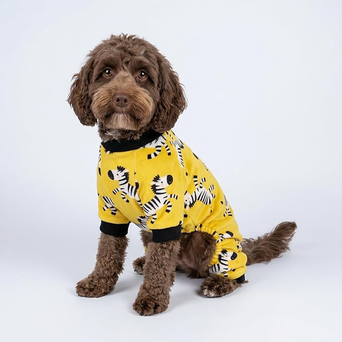 Fitwarm Zebra Dog Fleece Pajamas, Funny Winter Clothes for Small Dogs Boy Girl, Cozy Pet Onesie, Yellow, Black, White, XS