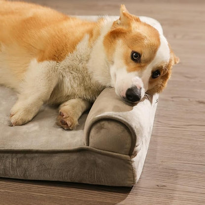 Amazon Basics Dog Bed with Cooling Gel Memory Foam, Pressure-Relief Support for Dogs up to 90lbs, Non-Slip Bottom, Machine Washable Cover, Extra Large Sized (44" x 35"), Taupe