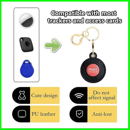 Leather Keychain Holder Case Compatible with AirTag,Cute Protective Cover with Keyring,Anti-Scratch Finder GPS Tracker Case for Wallet Keys,Bag,Pets,Backpack(CD Red)
