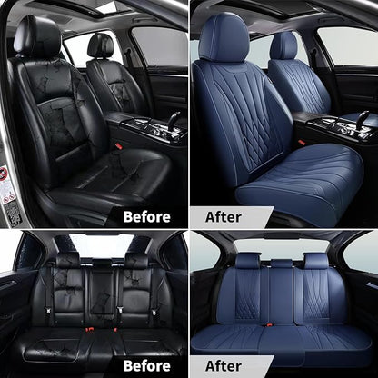 FLORICH Leather Car Seat Covers Full Set, Luxury Automotive Seat Cover, Waterproof Car Seat Covers Front and Back Seats for Most Cars - Blue