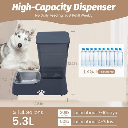 Automatic 5.4L/1.4Gal Pet Waterer, Pet Automatic Dog Water Dispenser Gravity Stainless Steel Water Feeder, Large Capacity Feeding Bowls for Cats and Medium & Large-Sized Dogs