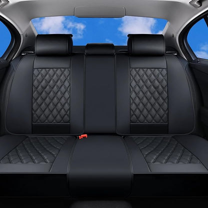 Huidasource Back Seat Cover, Nappa Leather Rear Seat Cover Velcro Adjustable, Compatible with Armrests, Seat Belts, Child Safety Seats, Fit for Most Cars SUVs Trucks (Back Row/Black)