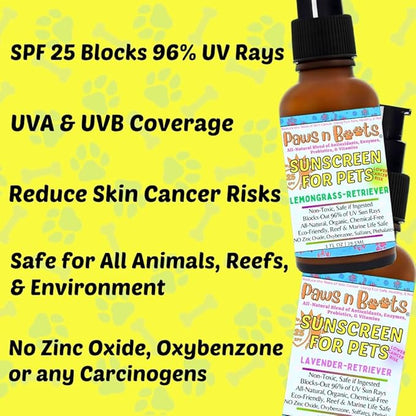 Non-Toxic Sunscreen for Pets, Protective Barrier Cream Non-Toxic Easy to Apply Formula Moisturize & Rejuvinate Cracked Paw Pads, Nose, or Skin. Supports Tissue Growth PawsnBoots Lemongrass