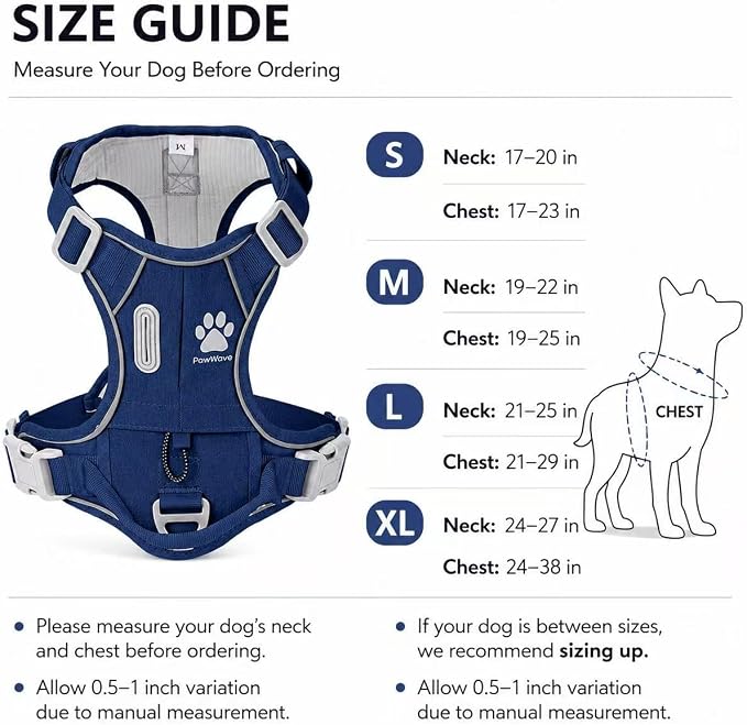 No Pull Dog Harness with Hidden AirTag Holder, Reflective Adjustable Vest Harness, Easy On-Off Design, Soft Breathable Mesh for Small Medium Large Dogs (Navy Blue, S)